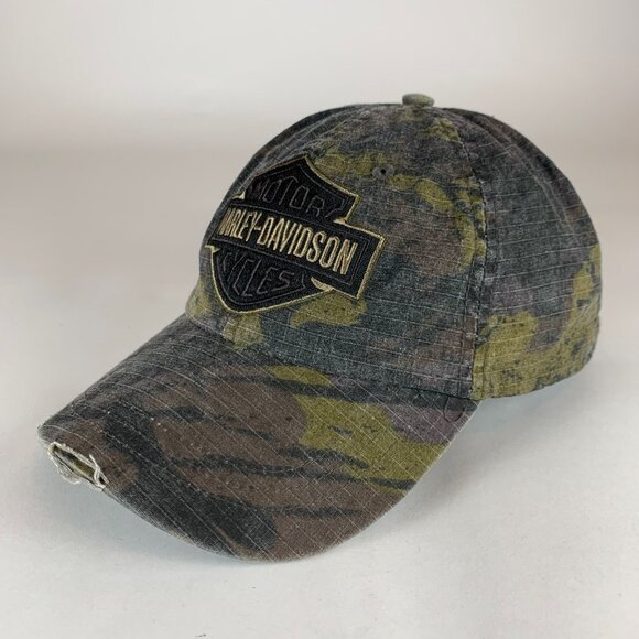 Harley Davidson Unisex Green Camo Relaxed Fit Strapback Adjustable Hat - Picture 1 of 5